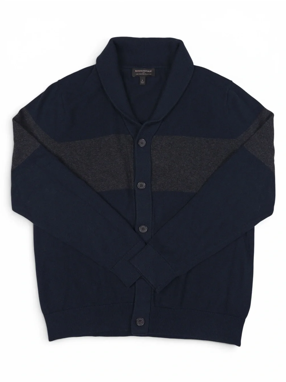 Banana Republic Navy Shawl Collar Cardigan Charcoal Stripe Men’s Large